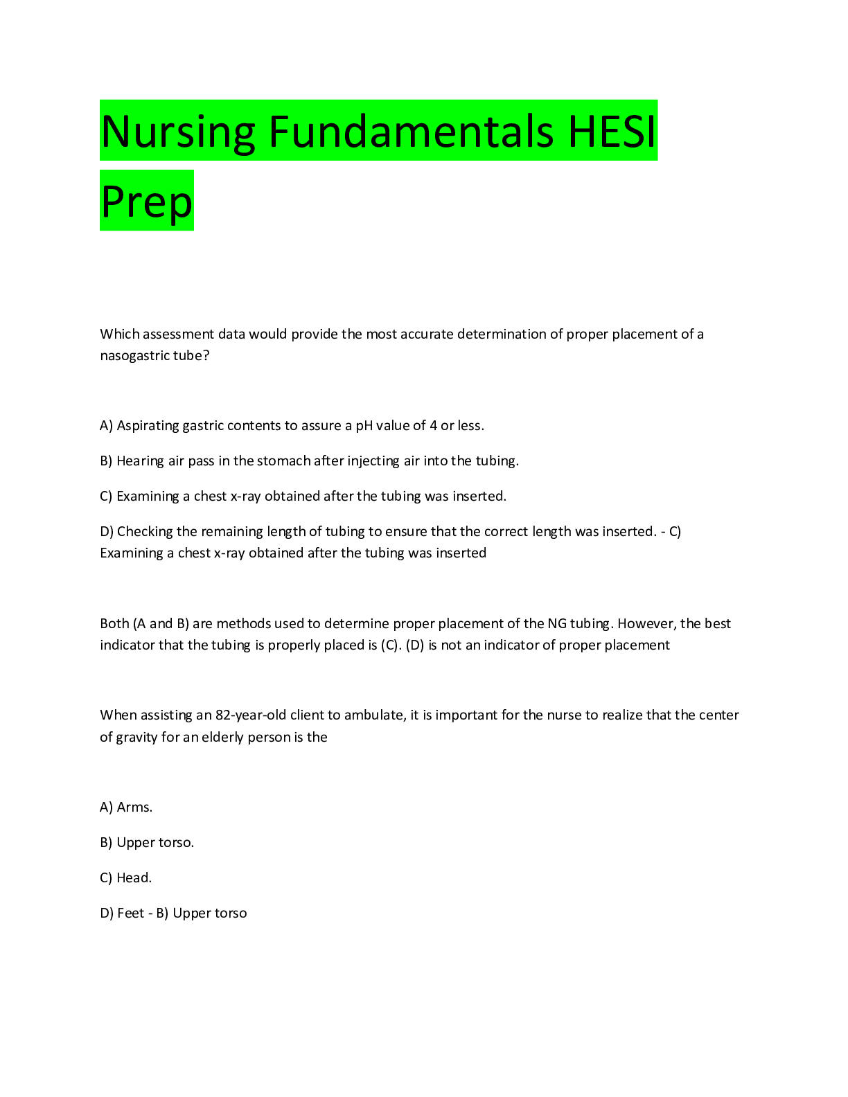 Preview image for Nursing Fundamentals HESI  Prep